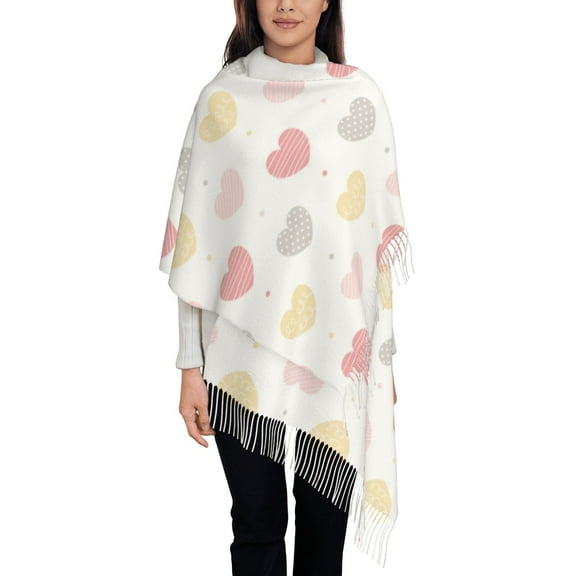 ZNDUO Cartoon Hearts Hand Drawn Pattern Pashmina Shawls，Wraps Winter Warm Soft Scarf for Women