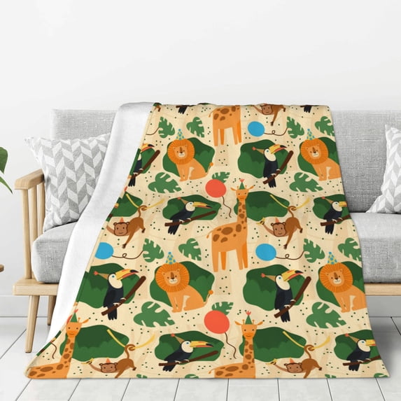 ZNDUO Cartoon Jungle Animals Art Pattern Pattern Thickening Blanket, Fluffy Soft Cozy Flannel Throw Blankets, 80"x60" Inches