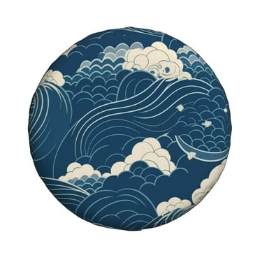 ZNDUO Cartoon Ocean Swell Pattern Spare Tire Cover, Universal Spare Tire Wheel Covers 14 inch