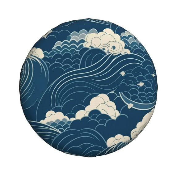 ZNDUO Cartoon Ocean Swell Pattern Spare Tire Cover, Universal Spare Tire Wheel Covers 16 inch
