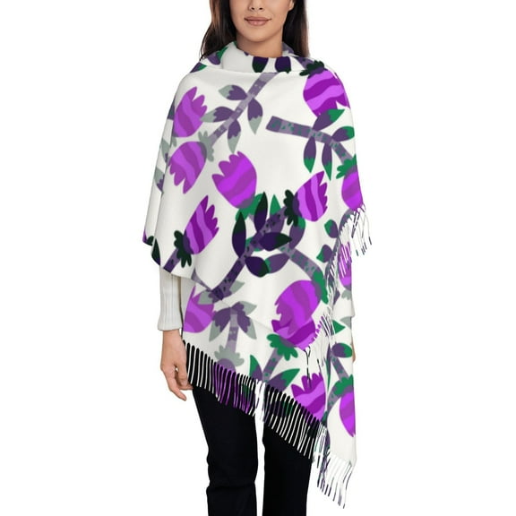 ZNDUO Cartoon Vintage Purple Flowers Pattern Pashmina Shawls，Wraps Winter Warm Soft Scarf for Women