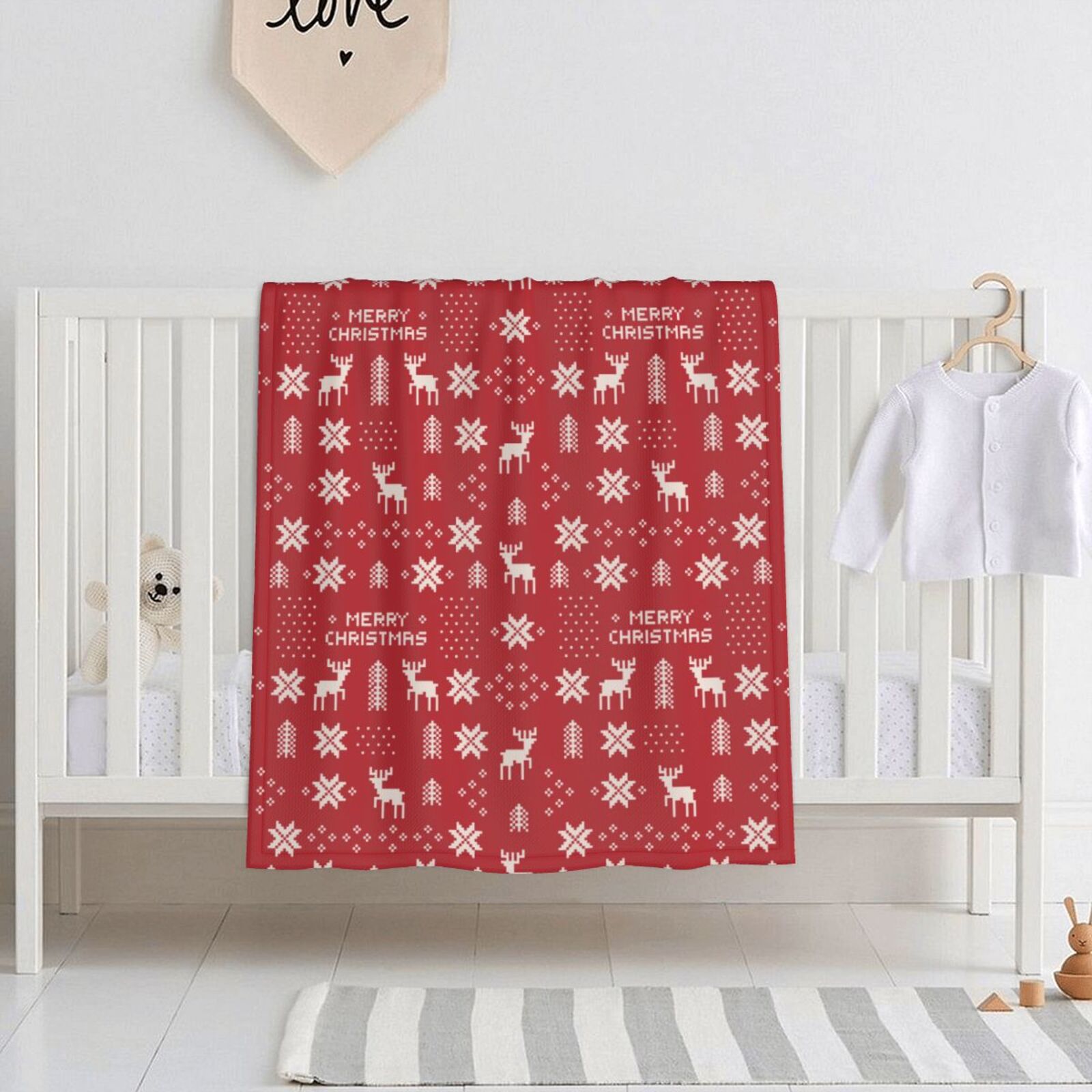 Christmas Deer Baby Swaddle Blanket & Hat Set - Newborn Receiving Blanket For Boys & Girls