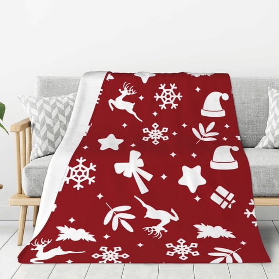 ZNDUO Christmas Red Cartoon Deer Pattern Pattern Thickening Blanket, Fluffy Soft Cozy Flannel Throw Blankets, 40"x30" Inches
