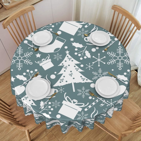 ZNDUO Christmas Tree Snowflake Doodle Pattern Round Tablecloth, Anti-fouling and Anti-wrinkle Washable Polyester Table Cloth, 60 inch