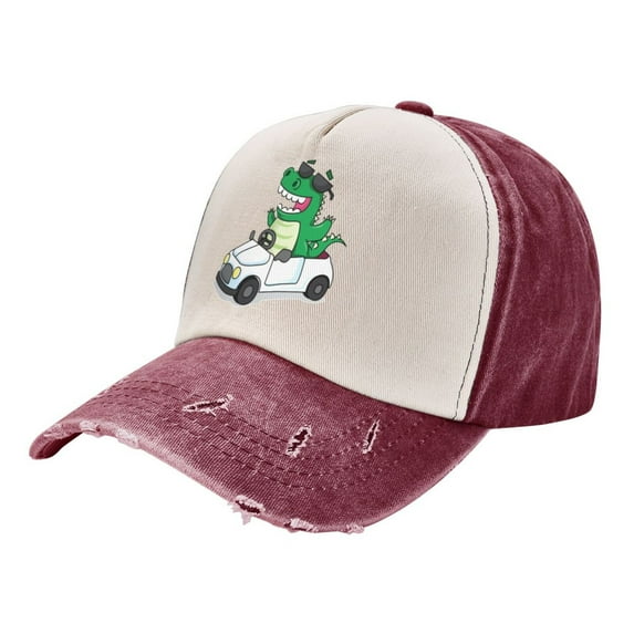 ZNDUO Dark Red Baseball Cap, Sun Hat for Men/Women, Adjustable Cap Washable Cotton Baseball Hat-Dinosaur Car