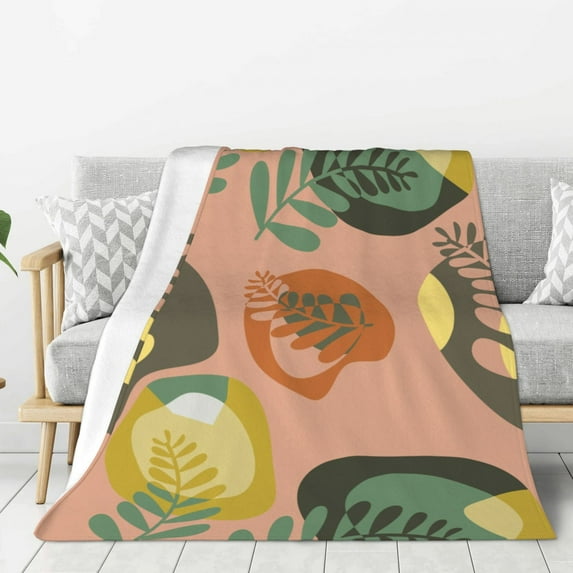 ZNDUO Green Bohemian Leaves Pattern Pattern Thickening Blanket, Fluffy Soft Cozy Flannel Throw Blankets, 50"x40" Inches