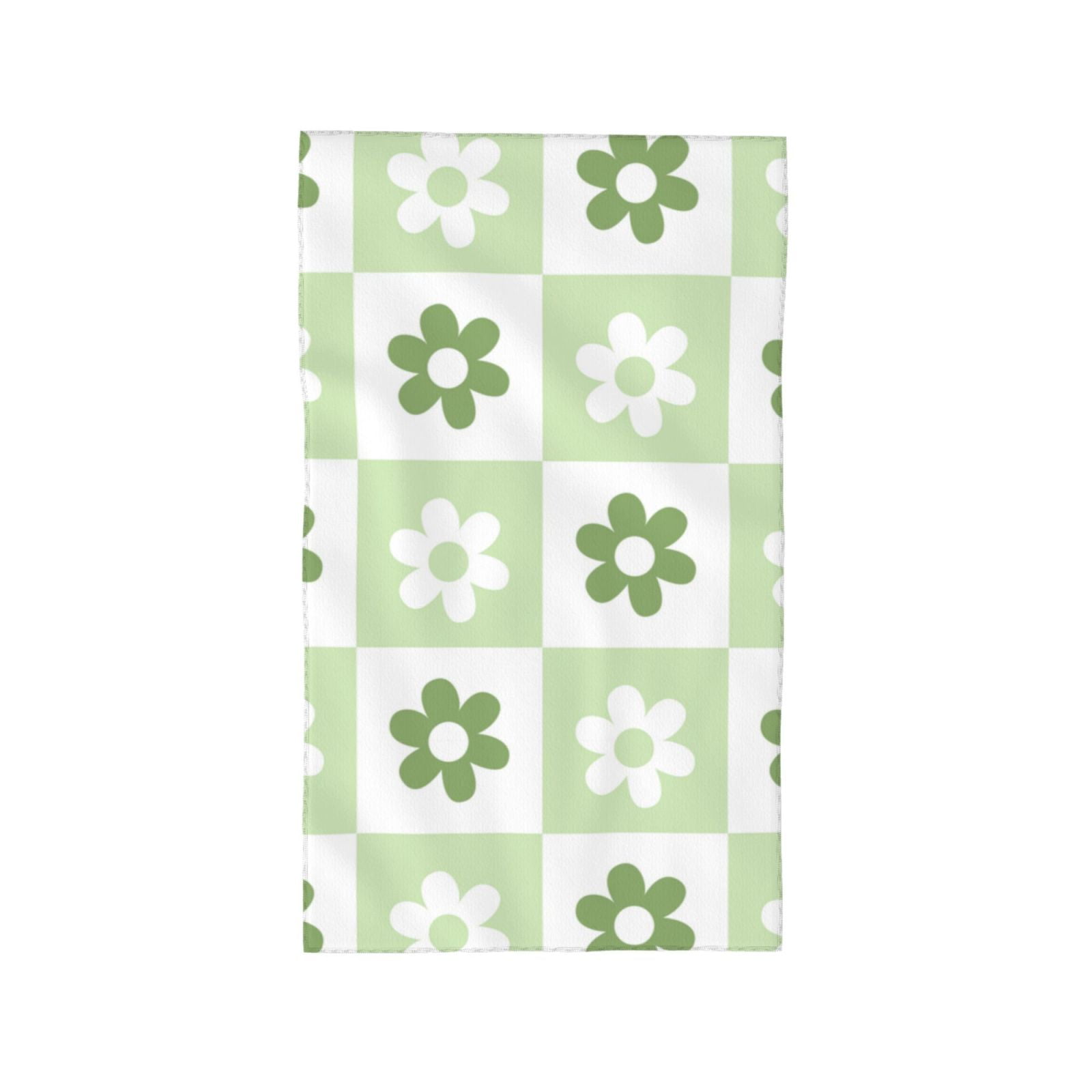 ZNDUO Green Checkered Flower Pattern Bath Towel, Microfiber