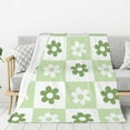 thumbnail image 1 of ZNDUO Green Checkered Flower Pattern Pattern Thickening Blanket, Fluffy Soft Cozy Flannel Throw Blankets, 40"x30" Inches, 1 of 8