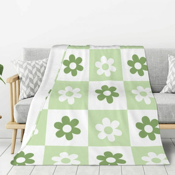 ZNDUO Green Checkered Flower Pattern Pattern Thickening Blanket, Fluffy Soft Cozy Flannel Throw Blankets, 40"x30" Inches
