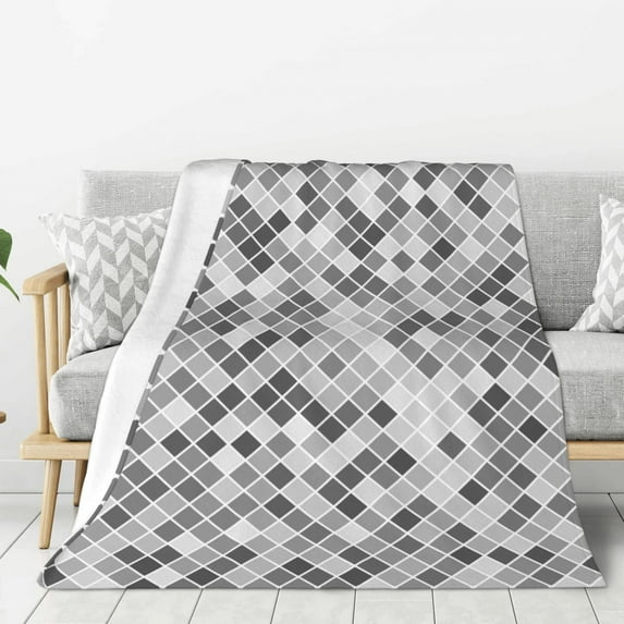 ZNDUO Grey Abstract Mosaic Art Pattern Pattern Thickening Blanket, Fluffy Soft Cozy Flannel Throw Blankets, 60"x50" Inches