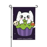 ZNDUO Halloween Art Ghost Cat Spooky Pattern Halloween Garden Flag, Small Yard Lawn Flag for Outdoor House Decor Holiday Home Decorations, 12.5"x18"