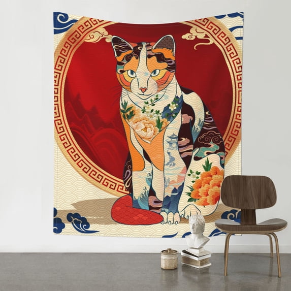 ZNDUO Japanese Art Textured Cat Pattern Wall Tapestry, Tapestries for Living Room Bedroom Dorm Classroom Office Decor 60x51 Inch