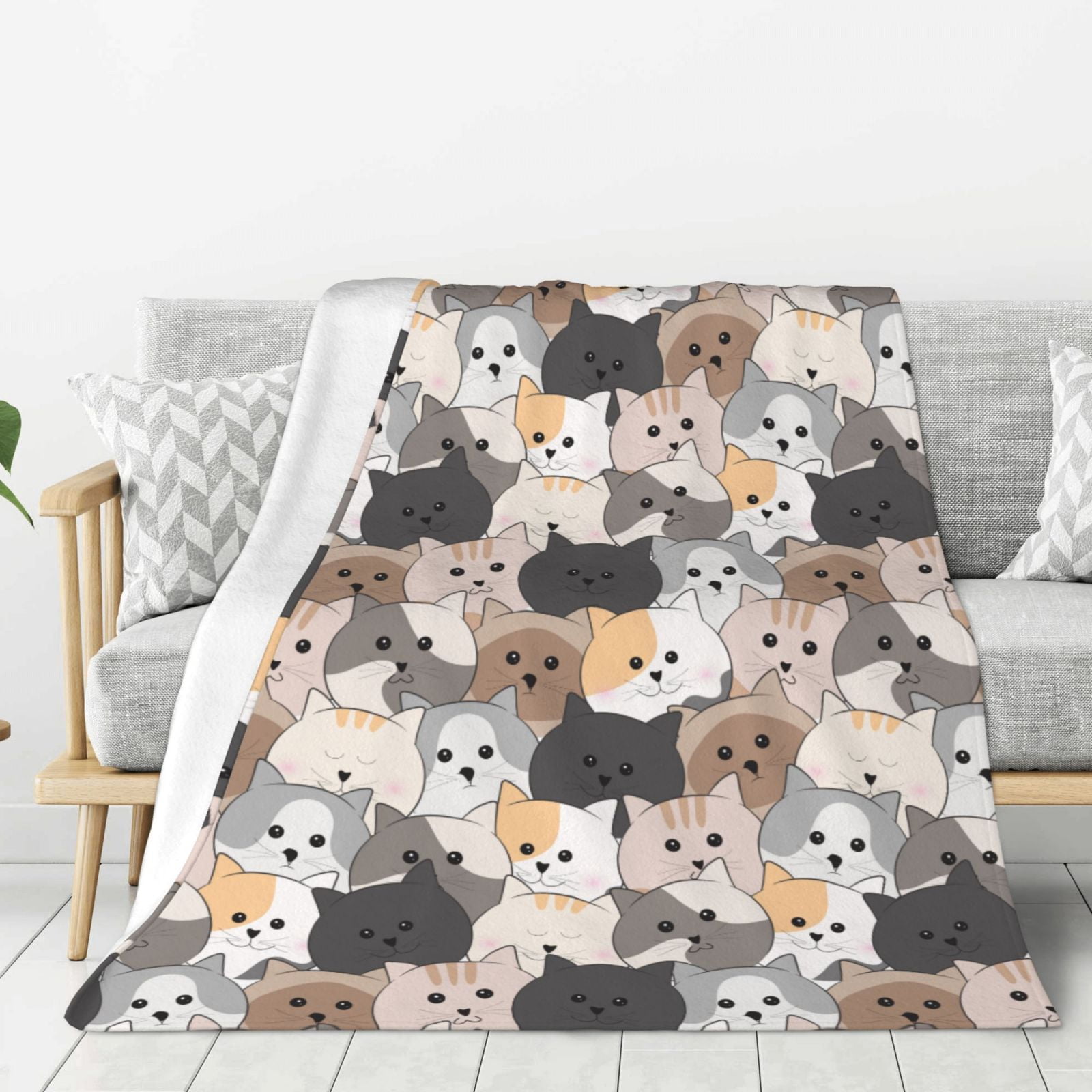 ZNDUO Kawaii Cute Cats Seamless Pattern Pattern Thickening Blanket