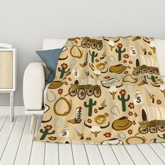 ZNDUO Lightweight Microfiber Bed Blanket, Cartoon Desert Elements Art Pattern Super Soft Flannel Cozy Throw Blankets, 40"x30"