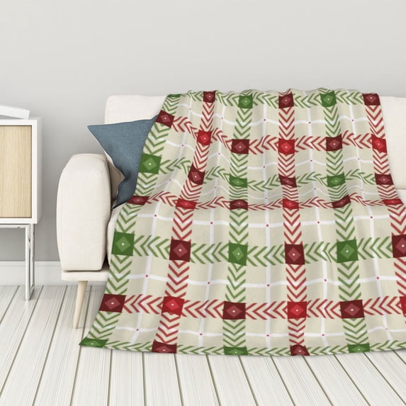 ZNDUO Lightweight Microfiber Bed Blanket, Christmas Plaid Noel Pattern Super Soft Flannel Cozy Throw Blankets, 50"x40"