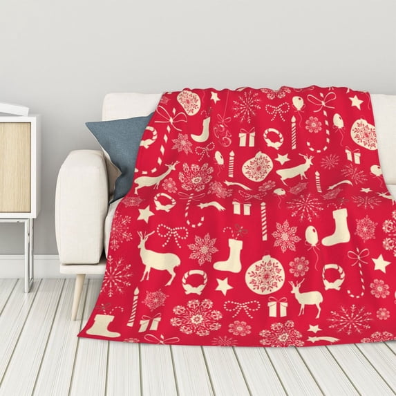 ZNDUO Lightweight Microfiber Bed Blanket, Christmas Seamless Merry Christmas Pattern Super Soft Flannel Cozy Throw Blankets, 80"x60"