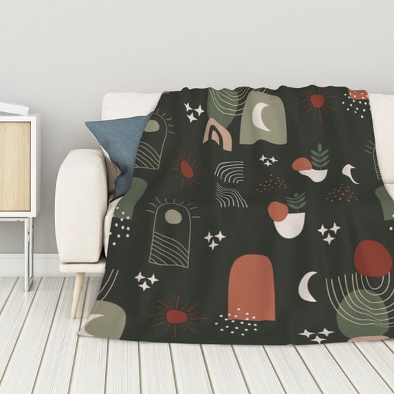 ZNDUO Lightweight Microfiber Bed Blanket, Green Bohemian Abstract Pattern Super Soft Flannel Cozy Throw Blankets, 50"x40"