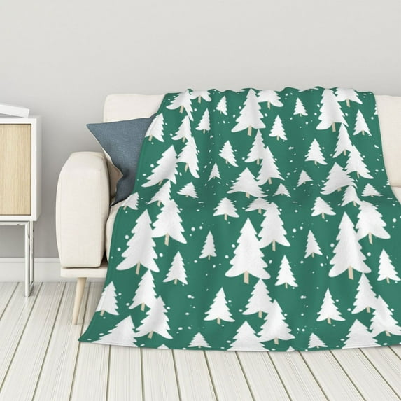 ZNDUO Lightweight Microfiber Bed Blanket, Green Christmas Tree Doodle Abstract Pattern Super Soft Flannel Cozy Throw Blankets, 80"x60"