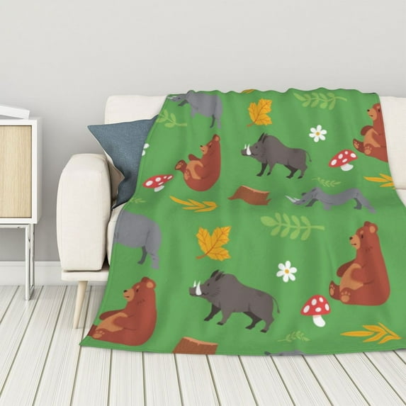 ZNDUO Lightweight Microfiber Bed Blanket, Greenland Hippo Bear Cartoon Pattern Super Soft Flannel Cozy Throw Blankets, 60"x50"