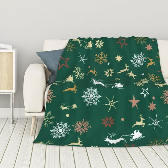 ZNDUO Lightweight Microfiber Bed Blanket, Merry Christmas Elements Pattern Super Soft Flannel Cozy Throw Blankets, 40"x30"