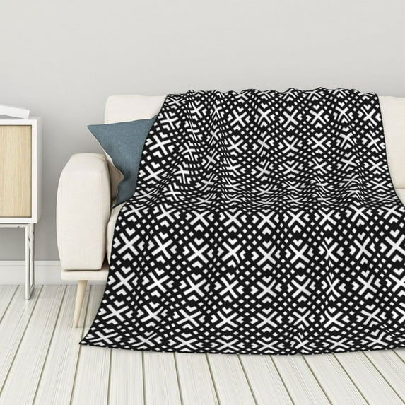 ZNDUO Lightweight Microfiber Bed Blanket, Modern Cross Lines Houndstooth Seamless Pattern Super Soft Flannel Cozy Throw Blankets, 60"x50"