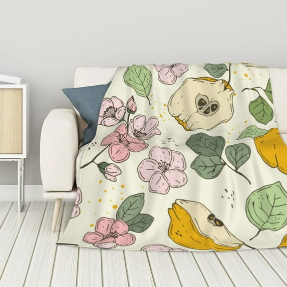 ZNDUO Lightweight Microfiber Bed Blanket, Pear Fruit Flower Art Pattern Super Soft Flannel Cozy Throw Blankets, 50"x40"