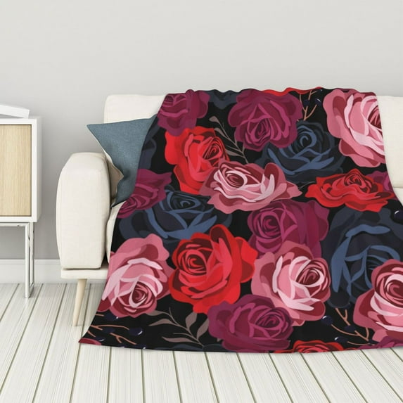 ZNDUO Lightweight Microfiber Bed Blanket, Red Rose Heart Pattern Super Soft Flannel Cozy Throw Blankets, 80"x60"