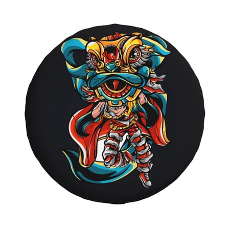 ZNDUO Lion Dance Art Pattern Spare Tire Cover, Universal Spare Tire Wheel Covers 15 inch