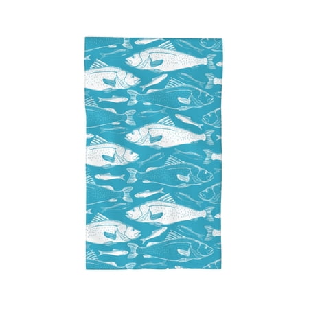 ZNDUO Microfiber Bath Towel, Blue Vintage Fish Pattern Towels for Bathroom, 27.5x16 in