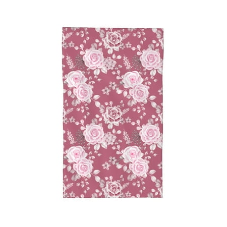 ZNDUO Microfiber Bath Towel, Cartoon Pink Roses Pattern Towels for Bathroom, 27.5x16 in