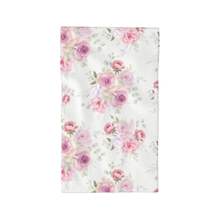 ZNDUO Microfiber Bath Towel, Pink Elegant Roses Pattern Towels for Bathroom, 27.5x16 in