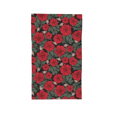 ZNDUO Microfiber Bath Towel, Red Beautiful Roses Pattern Towels for Bathroom, 27.5x16 in