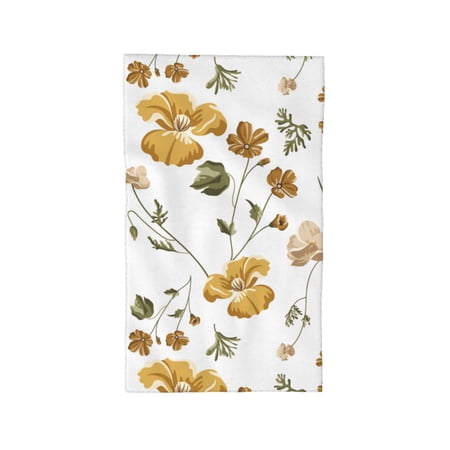 ZNDUO Microfiber Bath Towel, Vintage Yellow Floral Pattern Towels for Bathroom, 27.5x16 in
