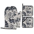 thumbnail image 1 of ZNDUO Oven Mitts and Pot Holders Sets, Abstract Vintage Chrysanthemum Texture Pattern Non-Slip Cooking Oven Gloves, 1 of 8