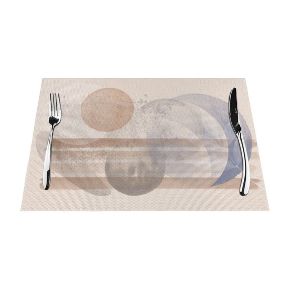 ZNDUO Placemats, 1 PCS Heat Resistant Stain Resistant Woven PVC Insulation Placemats, Durable Washable Elegant Table Mats for Dining-Boho Planet Circle Art, 18"x12"