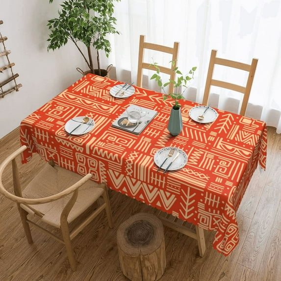 ZNDUO Rectangle Table Cloth, Aztec Mexican Style Orange Stripes Pattern Waterproof Stain Resistant Washable Polyester Table Cover, 54 X 72 Inch