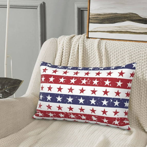 ZNDUO Rectangular Plush Cushion Cover, Red White Stars Usa Flag Patriotic Pattern Non-Pilling Hidden Zip Bedroom Sofa Pillowcases, 14"x20"
