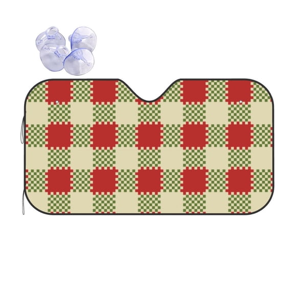 ZNDUO Red Retro Plaid Pattern Car SUV Windshield, Medium Size UV Rays and Heat Sun Visor Protector Foldable Sun Shade Car Windshield