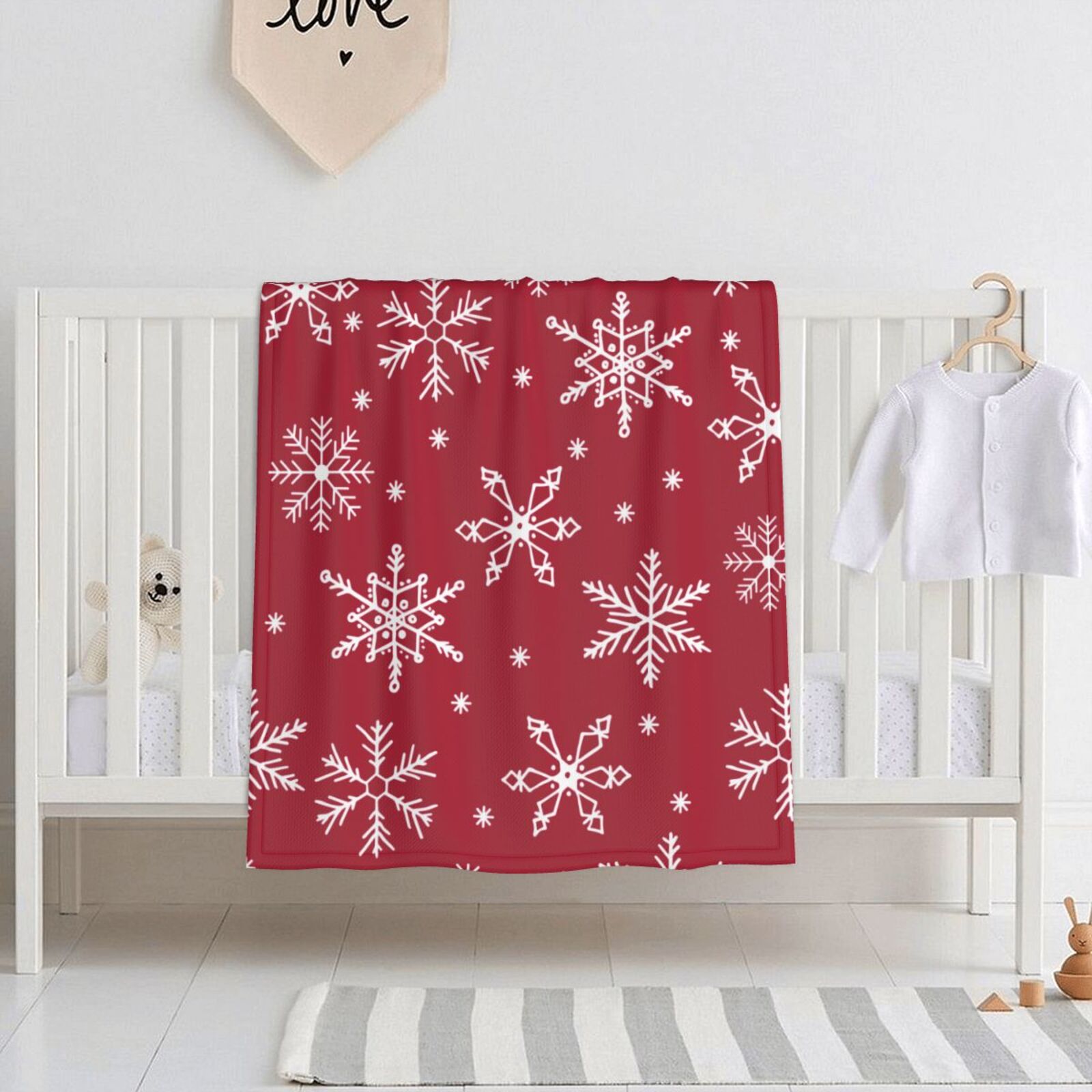 ZNDUO Red Winter Snowflake Pattern Baby Blanket, Soft and Cosy Swaddle ...