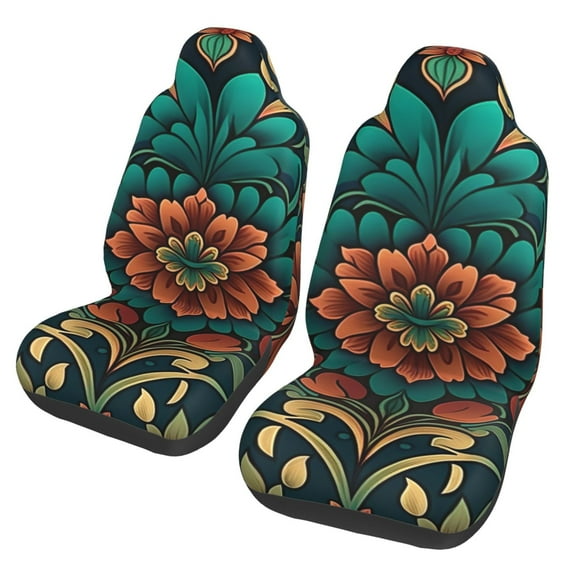 ZNDUO Retro Artdeco Flower Pattern Car Seat Covers, Breathable Polyester Universal Seat Covers for Cars, 2PCS Car Seat Covers Front Seats Only