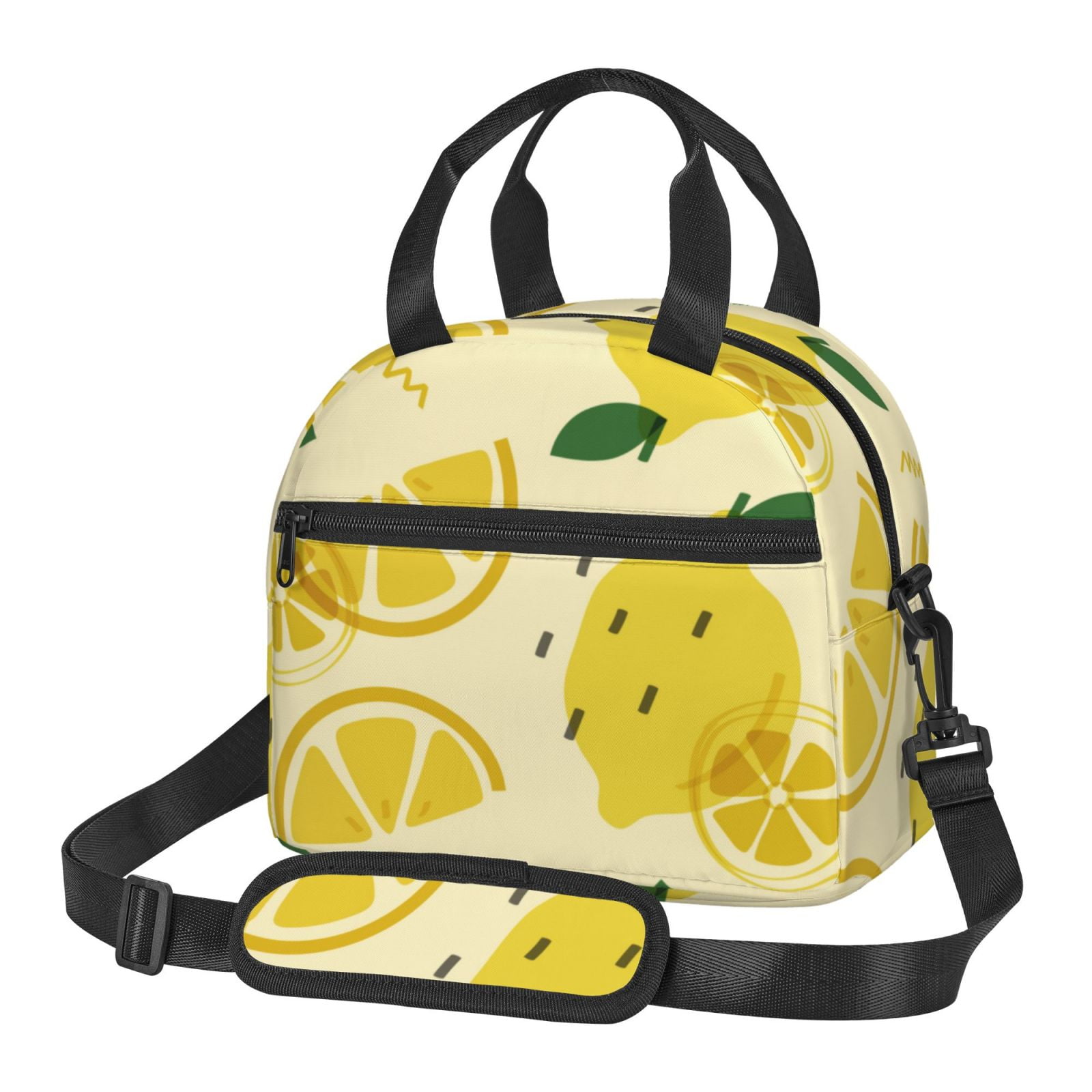 ZNDUO Reusable Lunch Box, Adjustable Shoulder Strap Yellow Cartoon Lemon Pattern Lunch Bag
