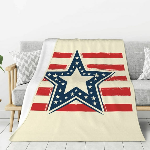 ZNDUO Rock American Stars Flag Pattern Pattern Thickening Blanket, Fluffy Soft Cozy Flannel Throw Blankets, 80"x60" Inches