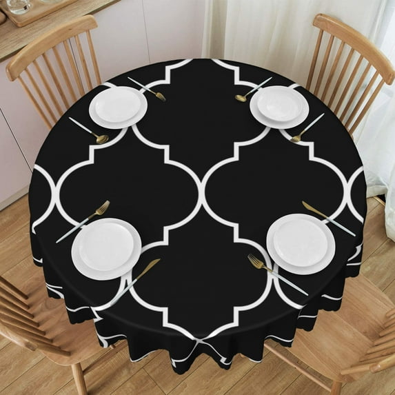 ZNDUO Simple Black Geometry Pattern Round Tablecloth, Anti-fouling and Anti-wrinkle Washable Polyester Table Cloth, 60 inch