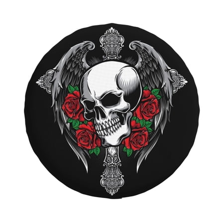 ZNDUO Skull Gothic Vector Pattern Spare Tire Cover, Universal Spare Tire Wheel Covers 17 inch