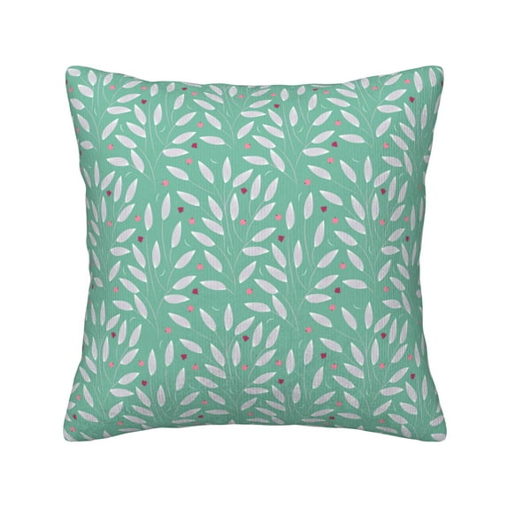 ZNDUO Square Home Decorative Throw Pillows, Corduroy Abstract Green Cute Leaves Pattern Couch Pillows, Throw Pillows for Bed, 18"x18"