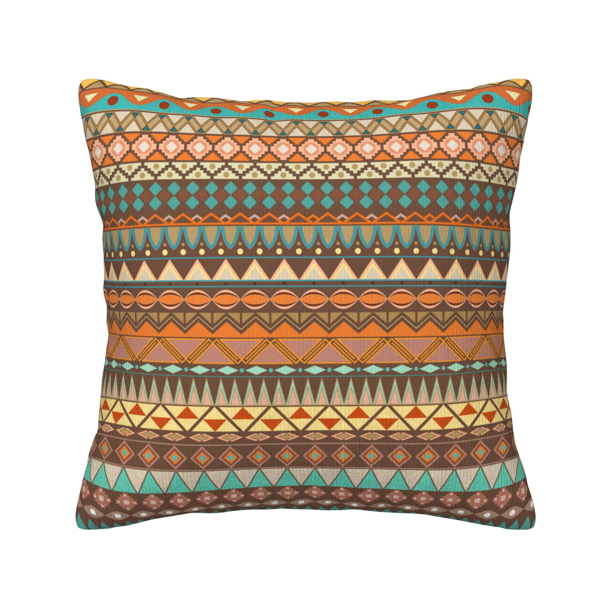 ZNDUO Square Home Decorative Throw Pillows, Corduroy Colored Aztec Stripes Pattern Couch Pillows, Throw Pillows for Bed, 18"x18"