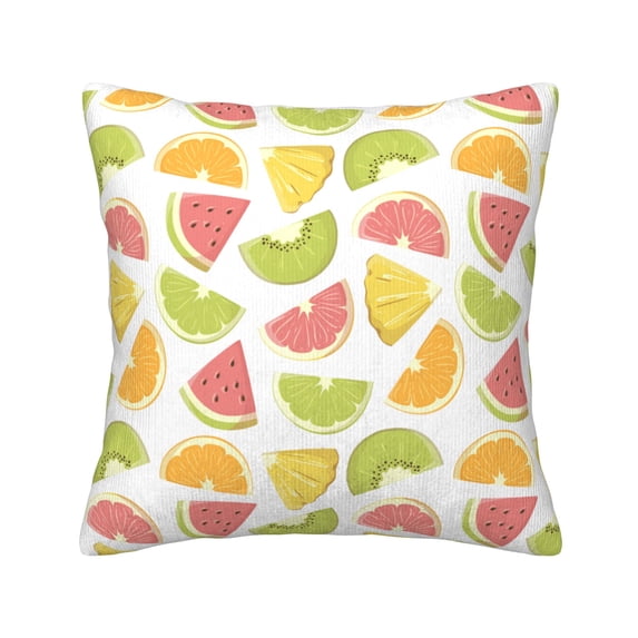 ZNDUO Square Home Decorative Throw Pillows, Corduroy Cute Fruit Cartoon Food Doodles Pattern Couch Pillows, Throw Pillows for Bed, 16"x16"