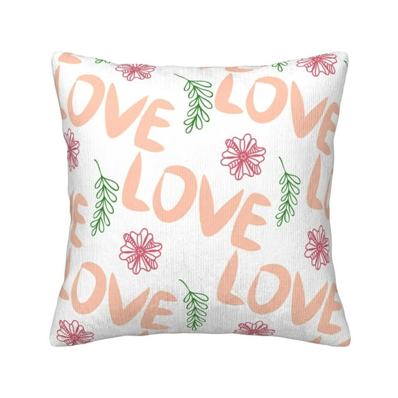 ZNDUO Square Home Decorative Throw Pillows, Corduroy Cute Love Floral Texture Pattern Couch Pillows, Throw Pillows for Bed, 20"x20"