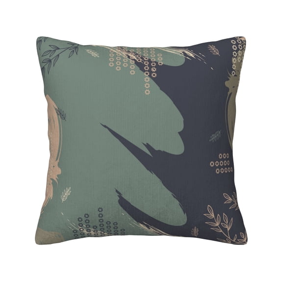 ZNDUO Square Home Decorative Throw Pillows, Corduroy Green Vintage Abstract Floral Texture Pattern Couch Pillows, Throw Pillows for Bed, 16"x16"