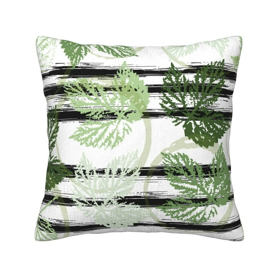 ZNDUO Square Home Decorative Throw Pillows, Corduroy Green Vintage Watercolor Floral Stripes Pattern Couch Pillows, Throw Pillows for Bed, 20"x20"
